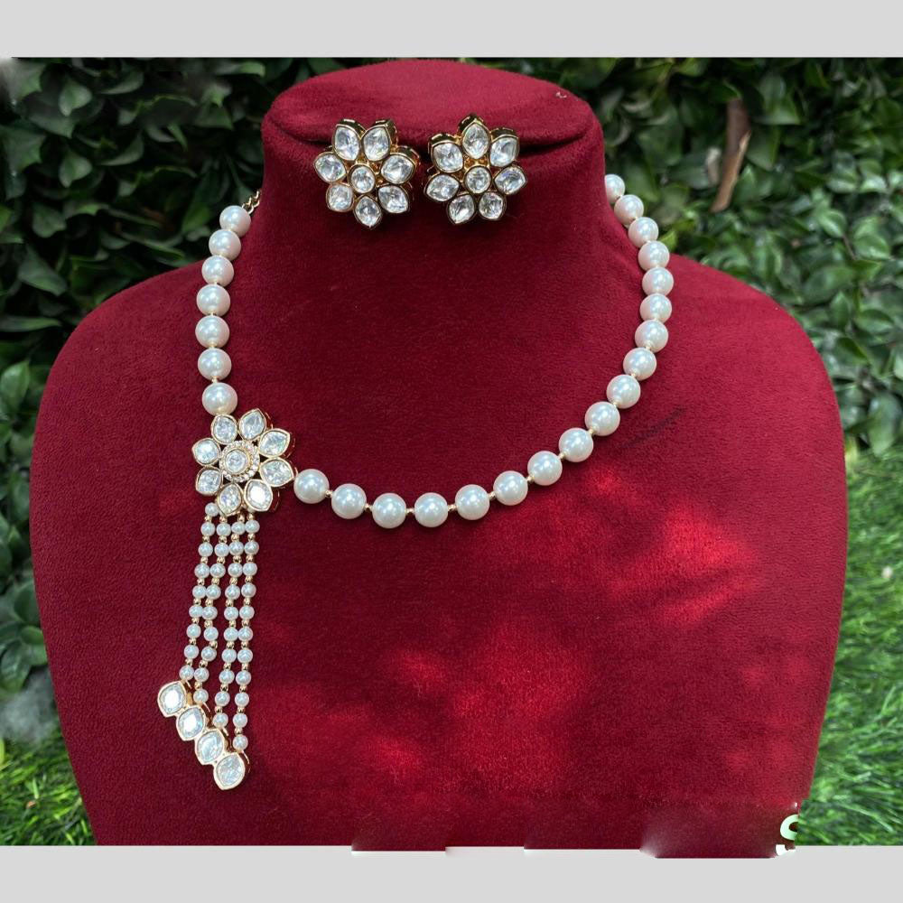 Amoliya Jewels Pearl Blossom Kundan Necklace Set