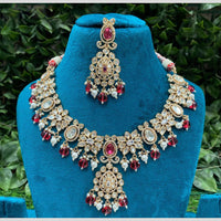 Amoliya Jewels Polki Kundan and Beads Necklace Set With Mangtikka