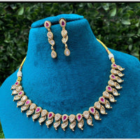 Amoliya Jewels Polki Kundan Necklace Set With Matching Earrings