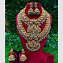 Amoliya Jewels Double Peacock Glow Pota Stone and Pearl Double Necklace Set