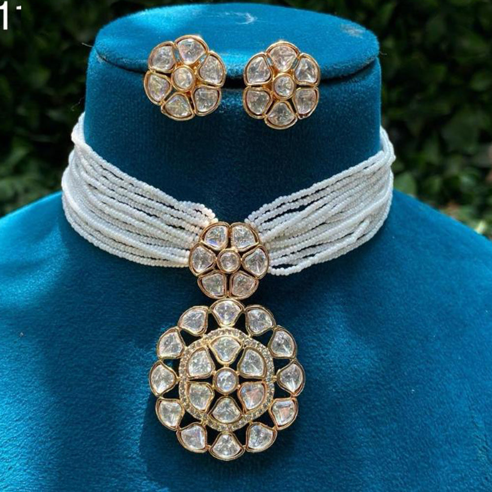 Amoliya Jewels Pearl and Kundan Choker Necklace Set