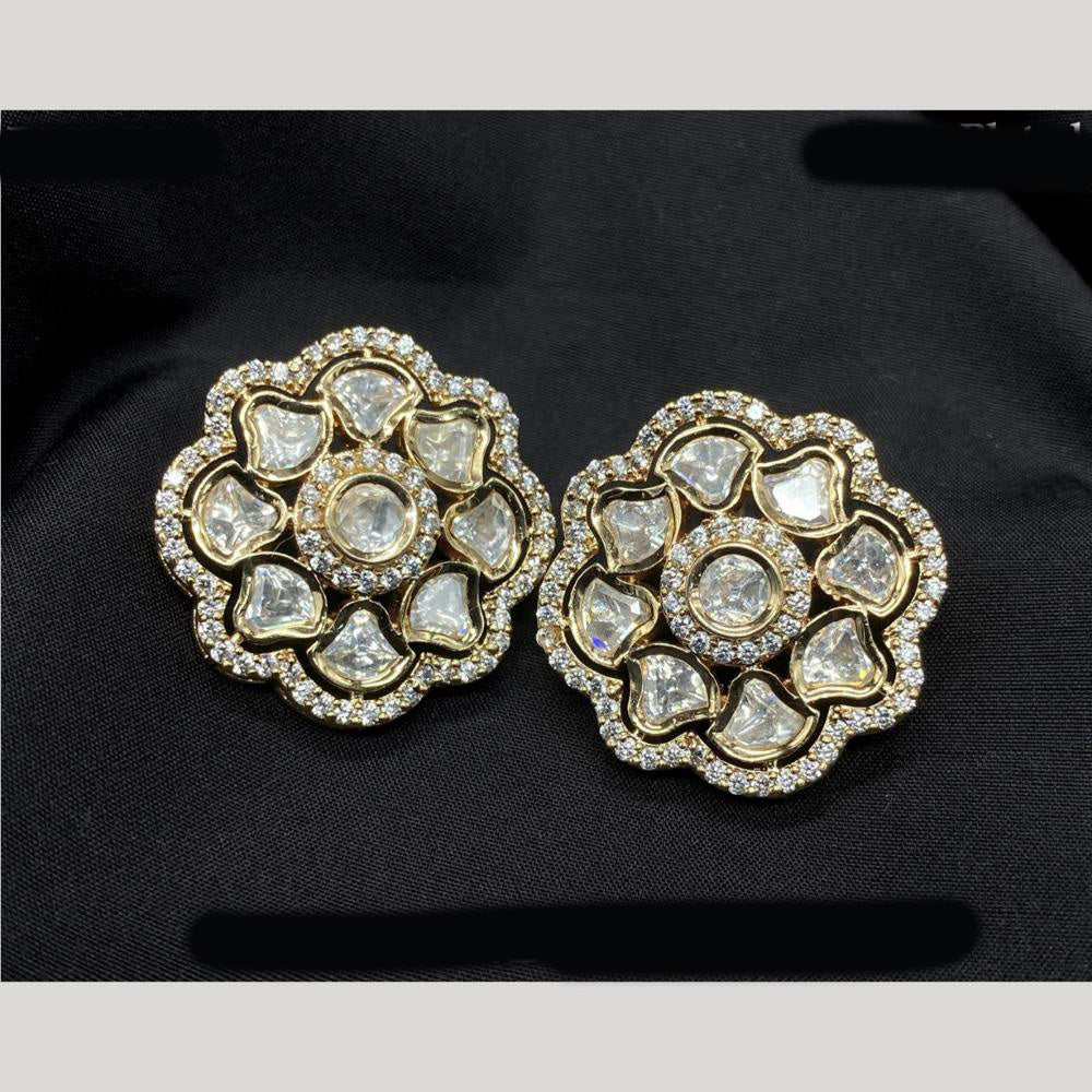 Amoliya Jewels Rhodium Plated Polki Studs Earrings