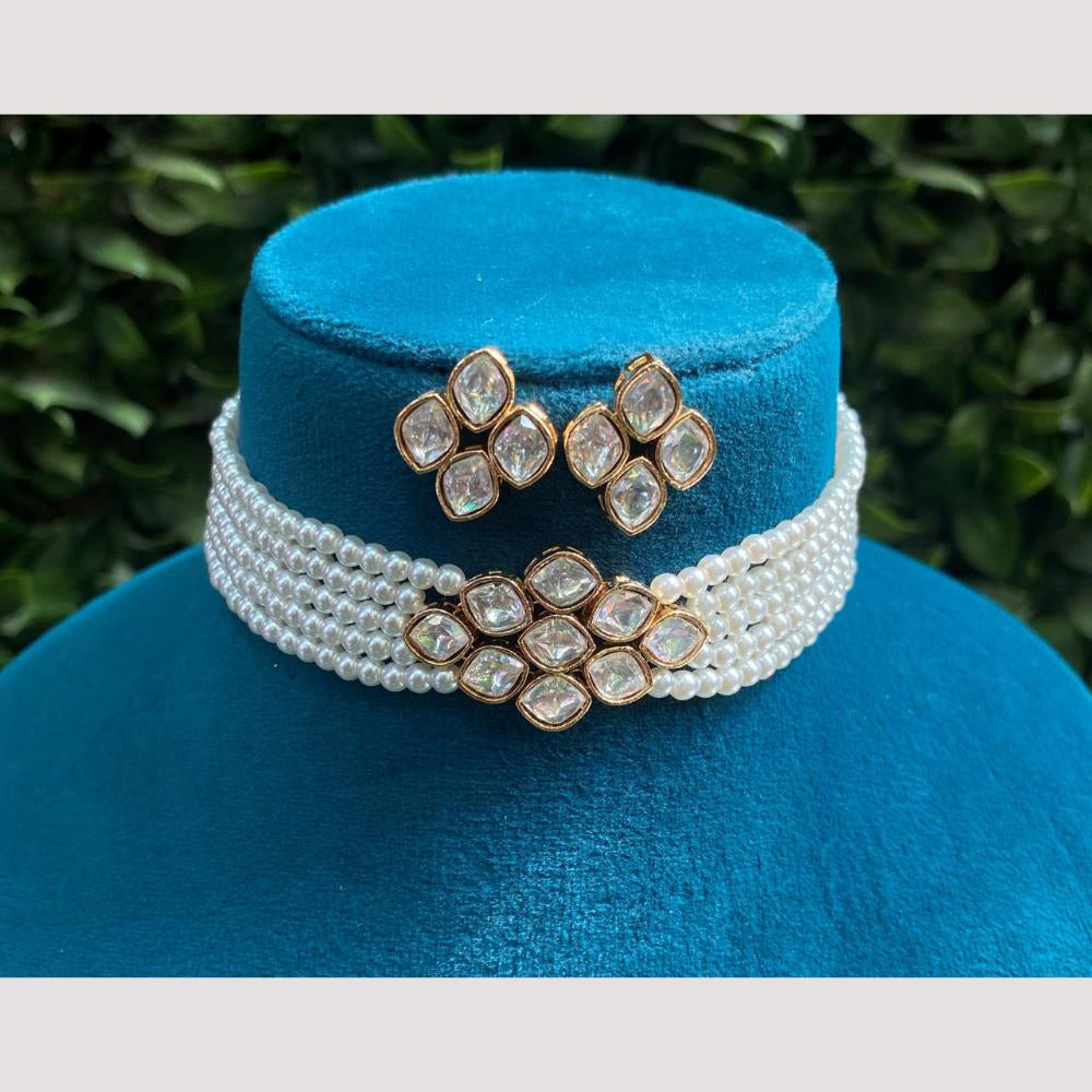 Amoliya Jewels Gold Plated Polki Kundan And Pearl Choker Necklace Set