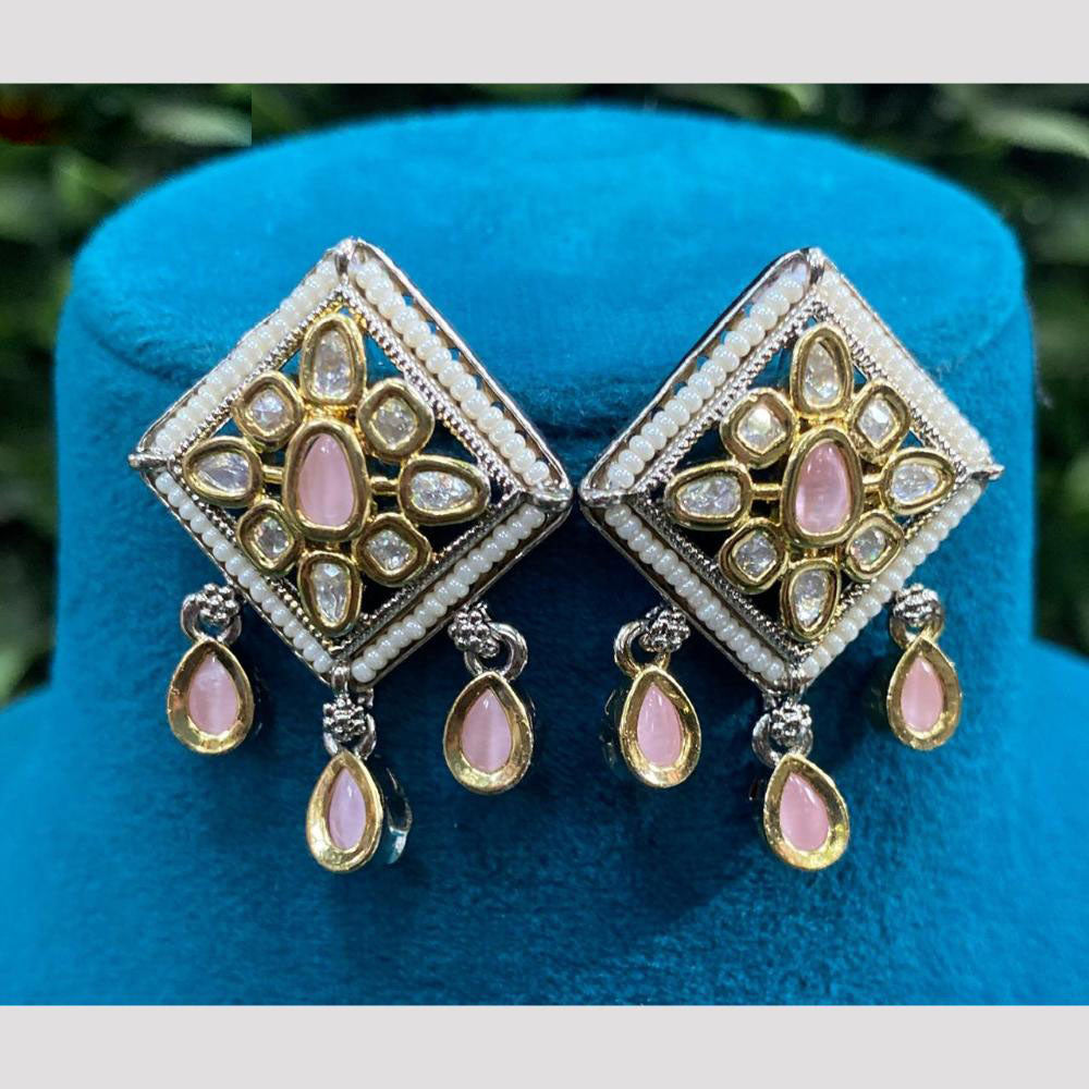 Amoliya Jewels Dual Tone Polki Kundan And Pearl Dangler Earrings