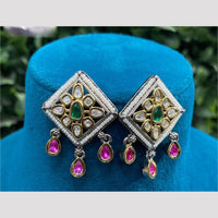 Amoliya Jewels Dual Tone Polki Kundan And Pearl Dangler Earrings
