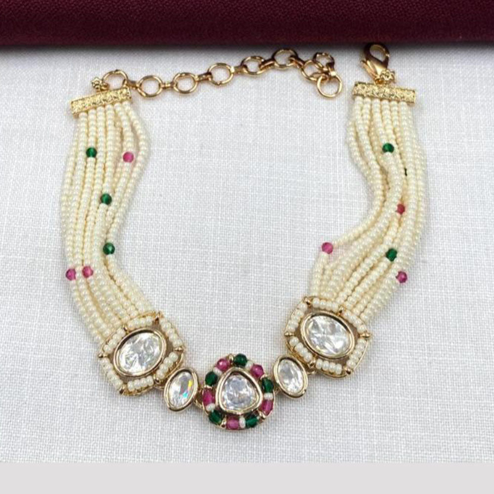 Amoliya Jewels Decent Polki Kundan And Pearl Adjustable Bracelet