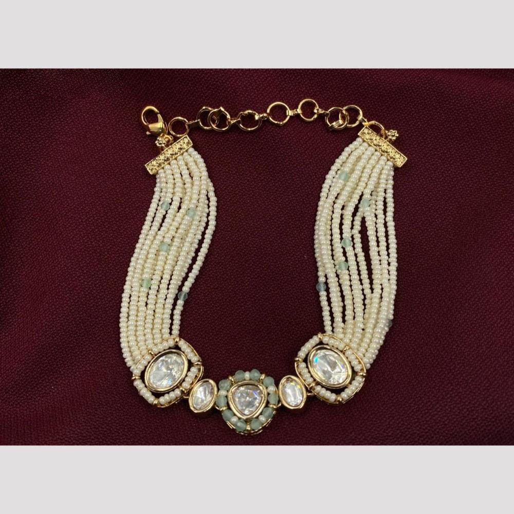 Amoliya Jewels Decent Polki Kundan And Pearl Adjustable Bracelet