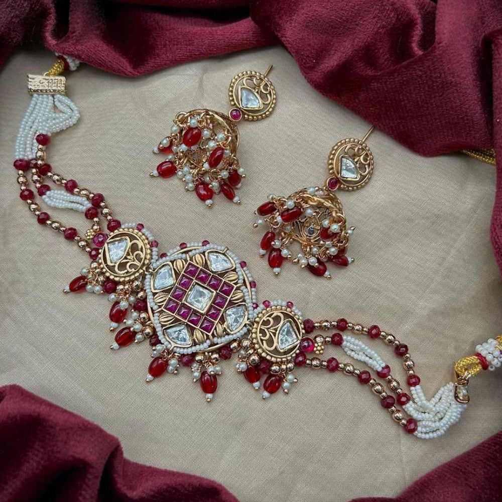 Amoliya Jewels Royal Elegance Polki Kundan Pearls And Beads Necklace Set