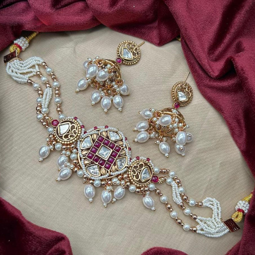 Amoliya Jewels Royal Elegance Polki Kundan Pearls And Beads Necklace Set