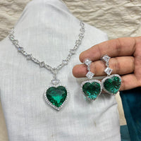 Amoliya Jewel Heart Shaped American Diamond Necklace Set