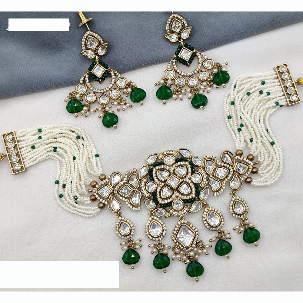 Amoliya Jewels Royal Polki Kundan And Pota Stone Necklace Set