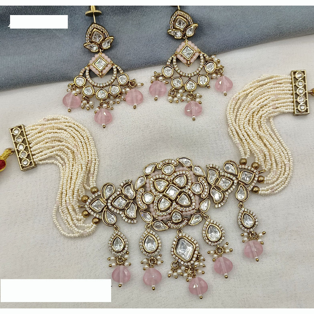 Amoliya Jewels Royal Polki Kundan And Pota Stone Necklace Set