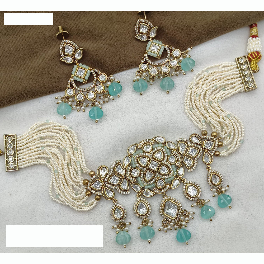 Amoliya Jewels Royal Polki Kundan And Pota Stone Necklace Set