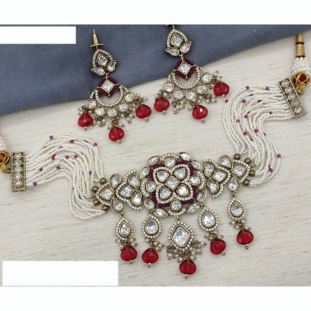 Amoliya Jewels Royal Polki Kundan And Pota Stone Necklace Set