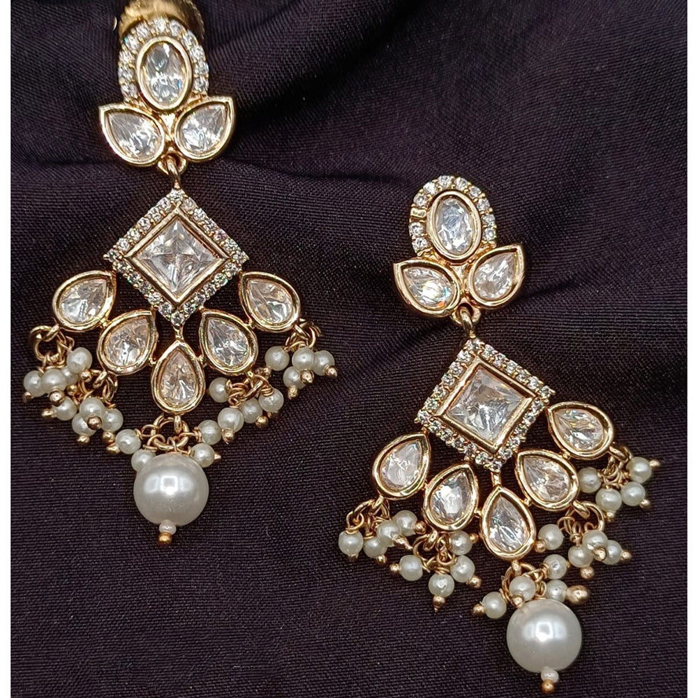 Amoliya Jewels Regal Shine Polki Kundan And Pearl Dangler Earrings