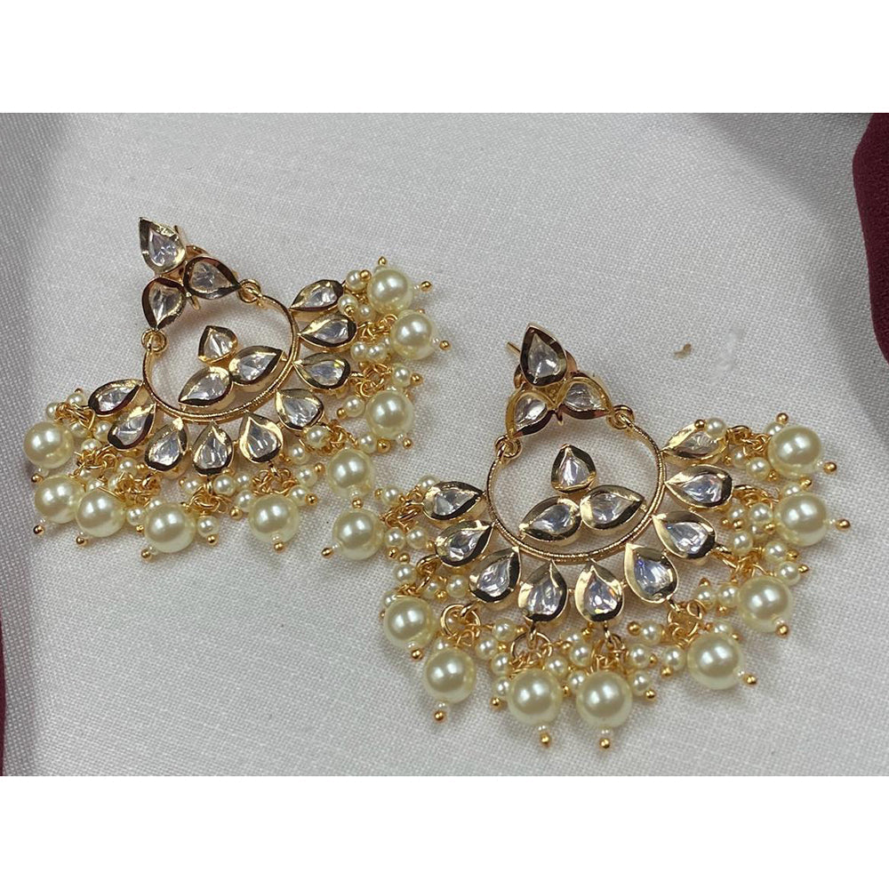Amoliya Jewels Regal Shine Polki Kundan And Pearl Dangler Earrings