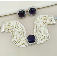 Amoliya Jewels Luxe Grace American Diamond And Pearls Choker Necklace Set