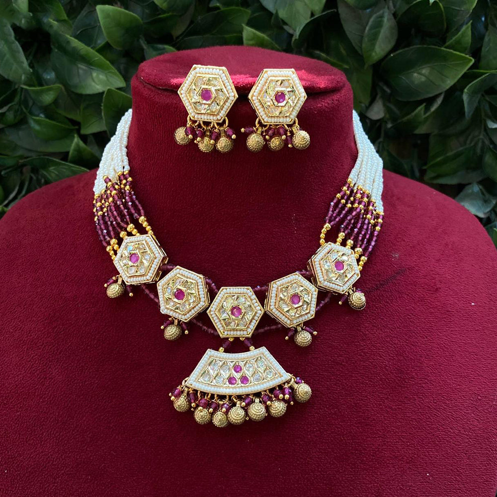 Amoliya Jewels Classic Glow Polki Kundan Pota Stone And Pearl Necklace Set