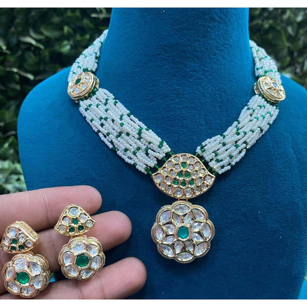 Amoliya Jewels Classic Glow Polki Kundan Pota Stone And Pearl Necklace Set