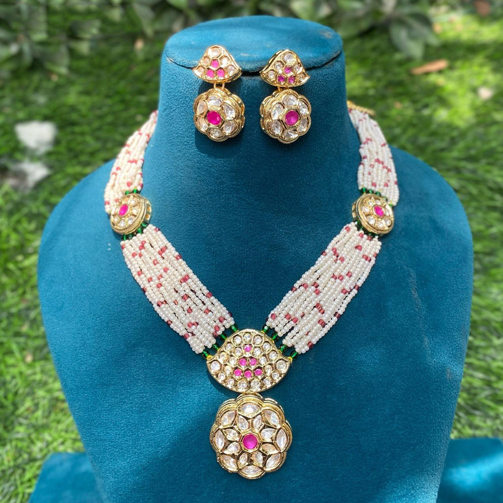 Amoliya Jewels Classic Glow Polki Kundan Pota Stone And Pearl Necklace Set