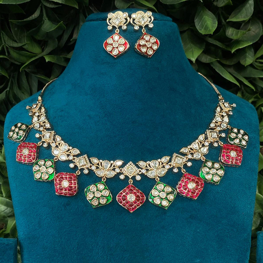 Amoliya Jewels Classic Glow Polki Kundan And Pota Stone Necklace Set