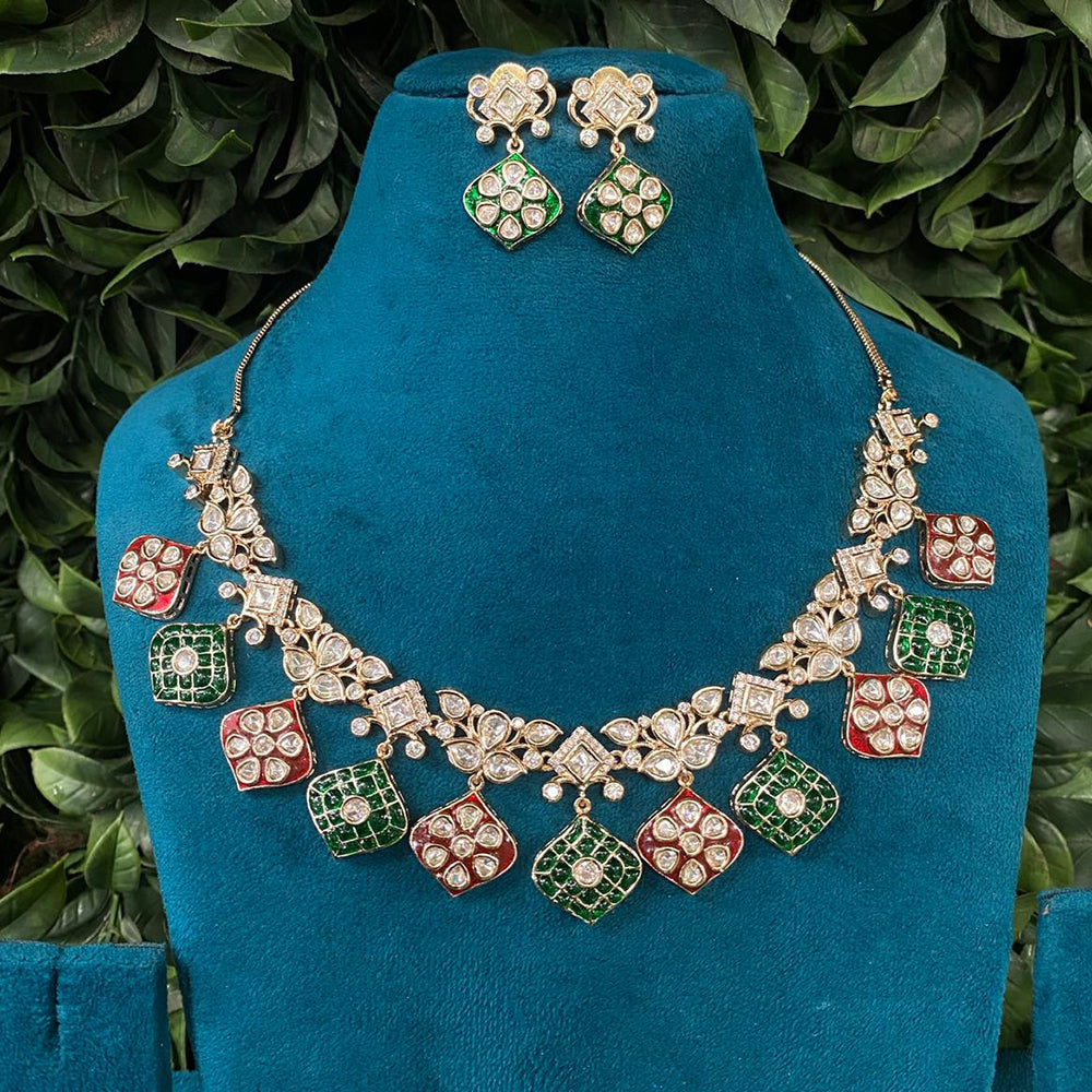 Amoliya Jewels Classic Glow Polki Kundan And Pota Stone Necklace Set