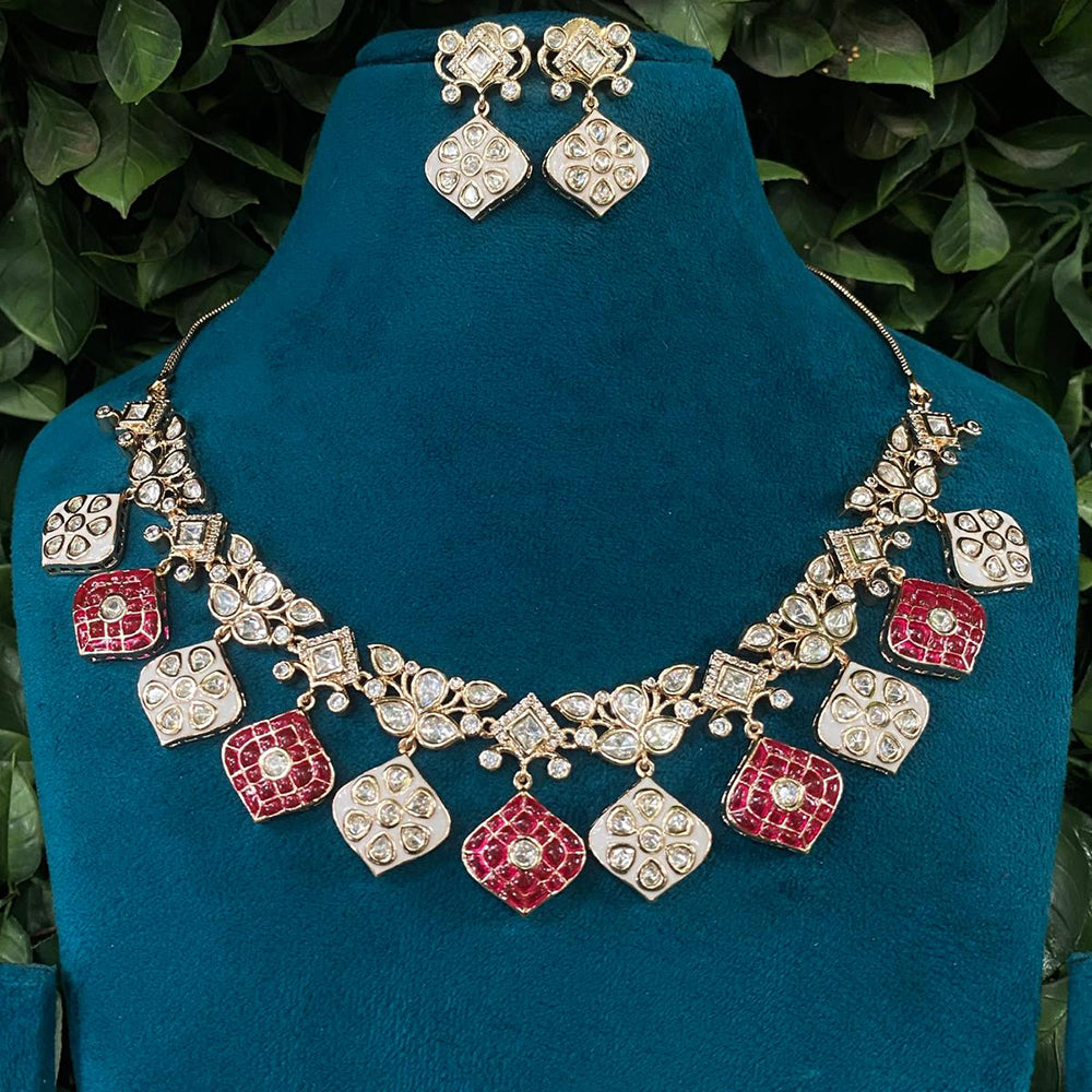 Amoliya Jewels Classic Glow Polki Kundan And Pota Stone Necklace Set