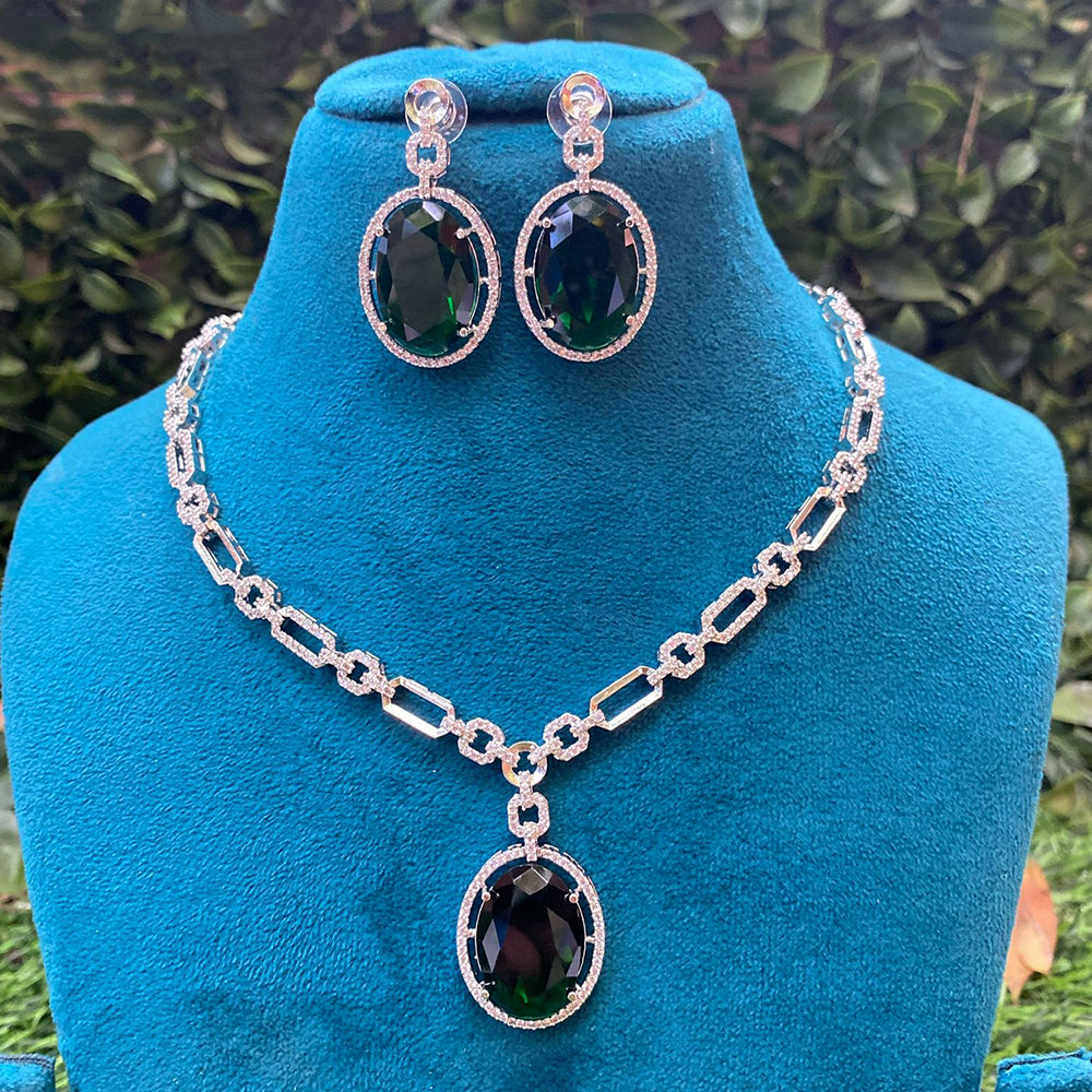 Amoliya Jewels Luxe Grace American Diamond And Pearls Choker Necklace Set