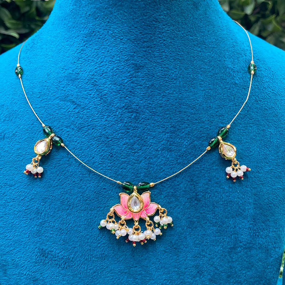 Amoliya Jewels Classic Kundan Stone And Pearl Meenakari Necklace