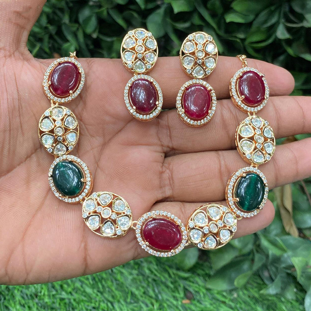 Amoliya Jewels Regal Polki Kundan Stone Necklace Set