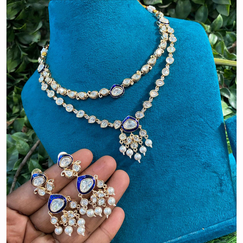 Amoliya Jewels Grand Polki Kundan Stone And Pearl Meenakari Necklace Set
