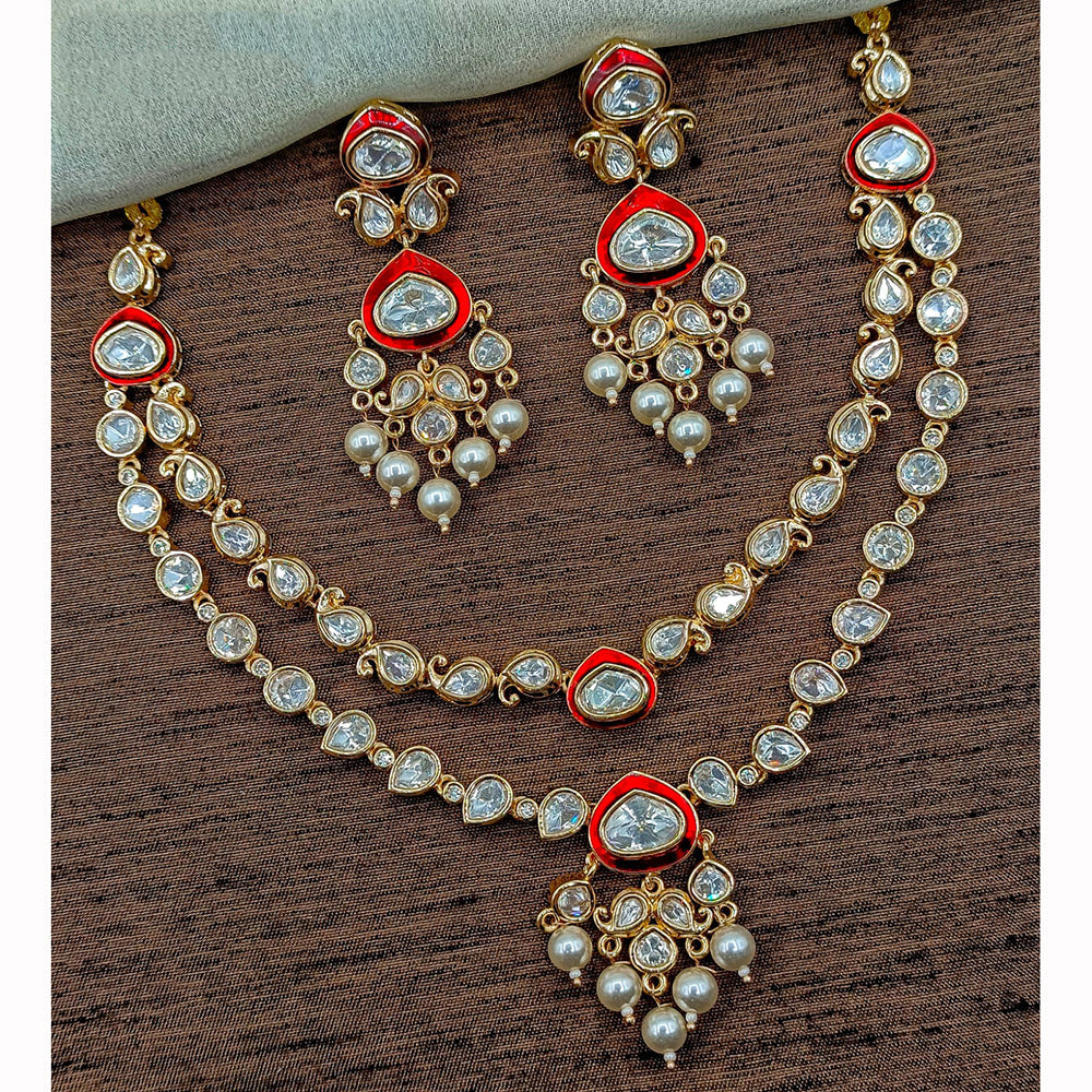 Amoliya Jewels Grand Polki Kundan Stone And Pearl Meenakari Necklace Set