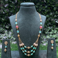 Amoliya Jewels Premium Pota Stone And Beads Necklace Set