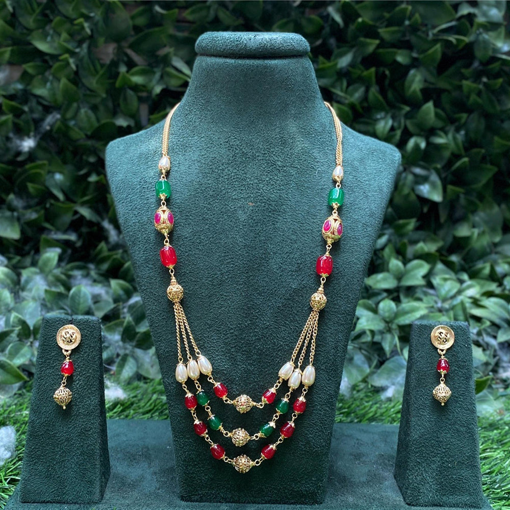 Amoliya Jewels Premium Pota Stone And Beads Necklace Set