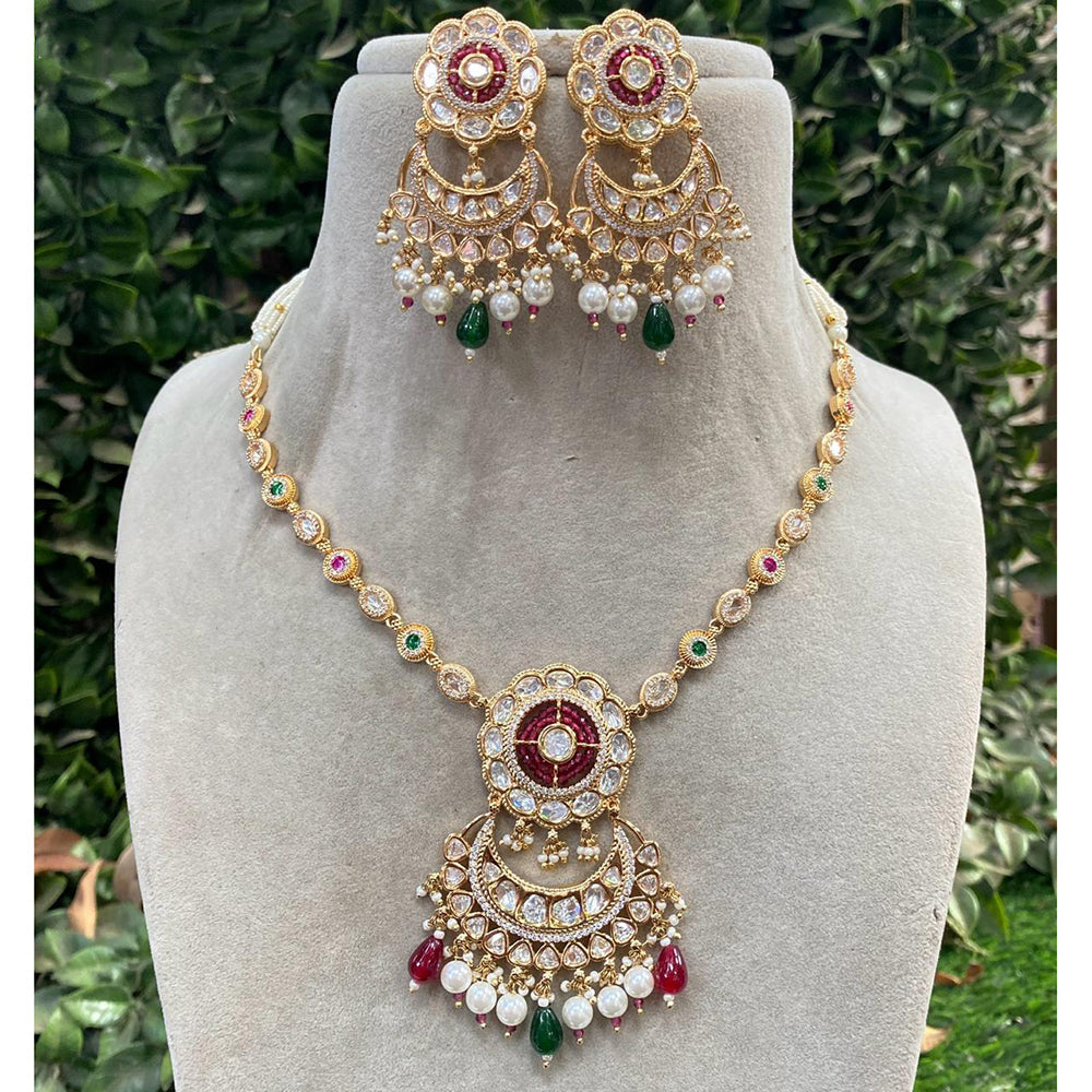 Amoliya Jewels Grand Polki Kundan Stone And Beads Necklace Set