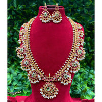 Amoliya Jewels Premium Pota Stone And Pearl Long Necklace Set