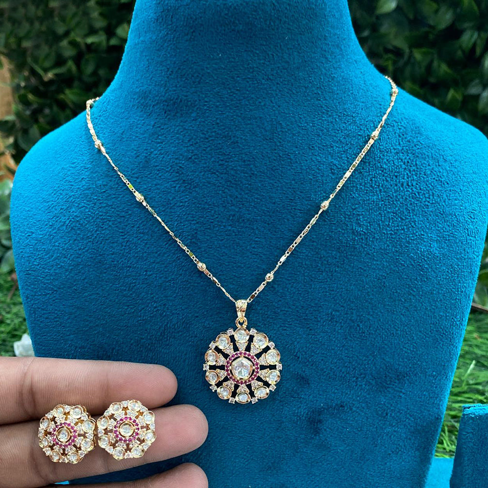 Amoliya Jewels Royal Polki Kundan Stone Chain Pendant Set