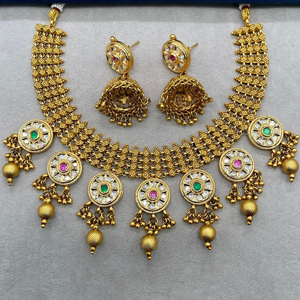 Amoliya Jewels Classic Polki Kundan Pota Stone Pearl Necklace Set