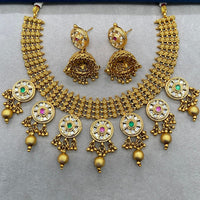 Amoliya Jewels Classic Polki Kundan Pota Stone Pearl Necklace Set