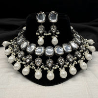 Amoliya Jewels Vintage Kundan Stone And Pearl Choker Necklace Set