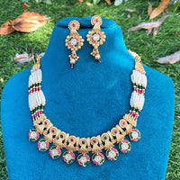 Amoliya Jewels Classic Polki Kundan Pota Stone Pearl Necklace Set