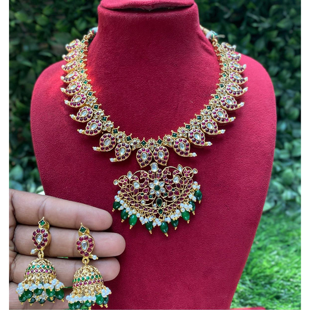 Amoliya Jewels Kundan And Pota Stone Pearl Necklace Set