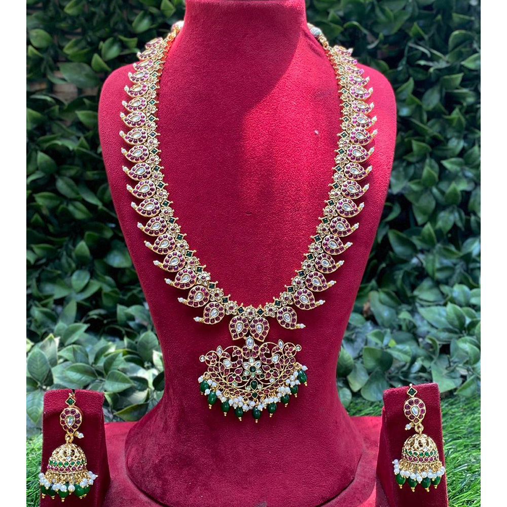 Amoliya Jewels Kundan And Pota Stone Pearl Long Necklace Set