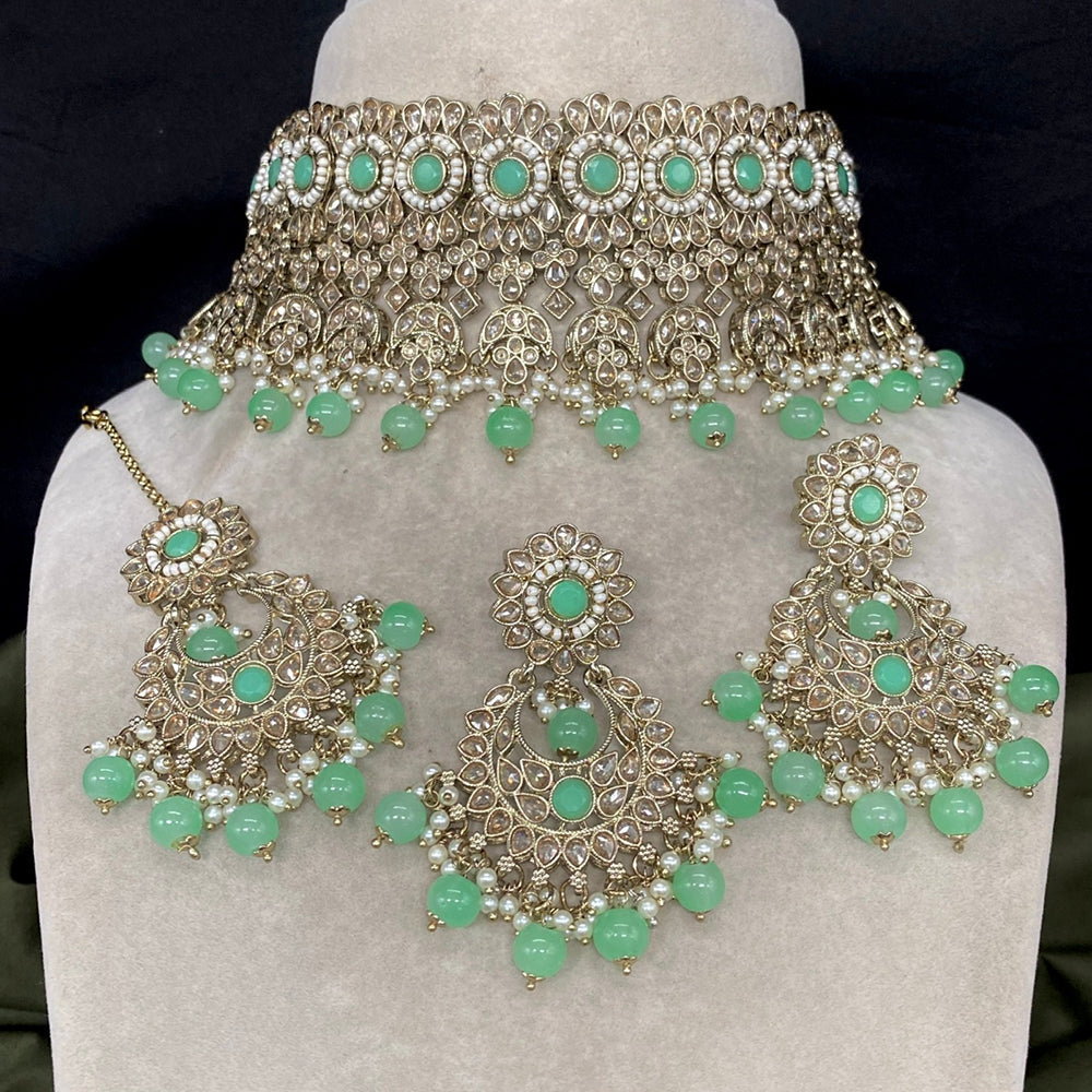 Amoliya Jewels Heritage Crystal Stone Pearl And Beads Choker Necklace Set