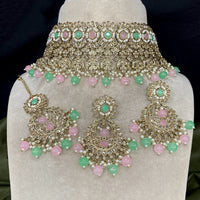 Amoliya Jewels Heritage Crystal Stone Pearl And Beads Choker Necklace Set