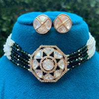 Amoliya Jewels Regal Polki Kundan And Pearl Designer Choker Necklace Set