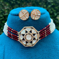 Amoliya Jewels Regal Polki Kundan And Pearl Designer Choker Necklace Set