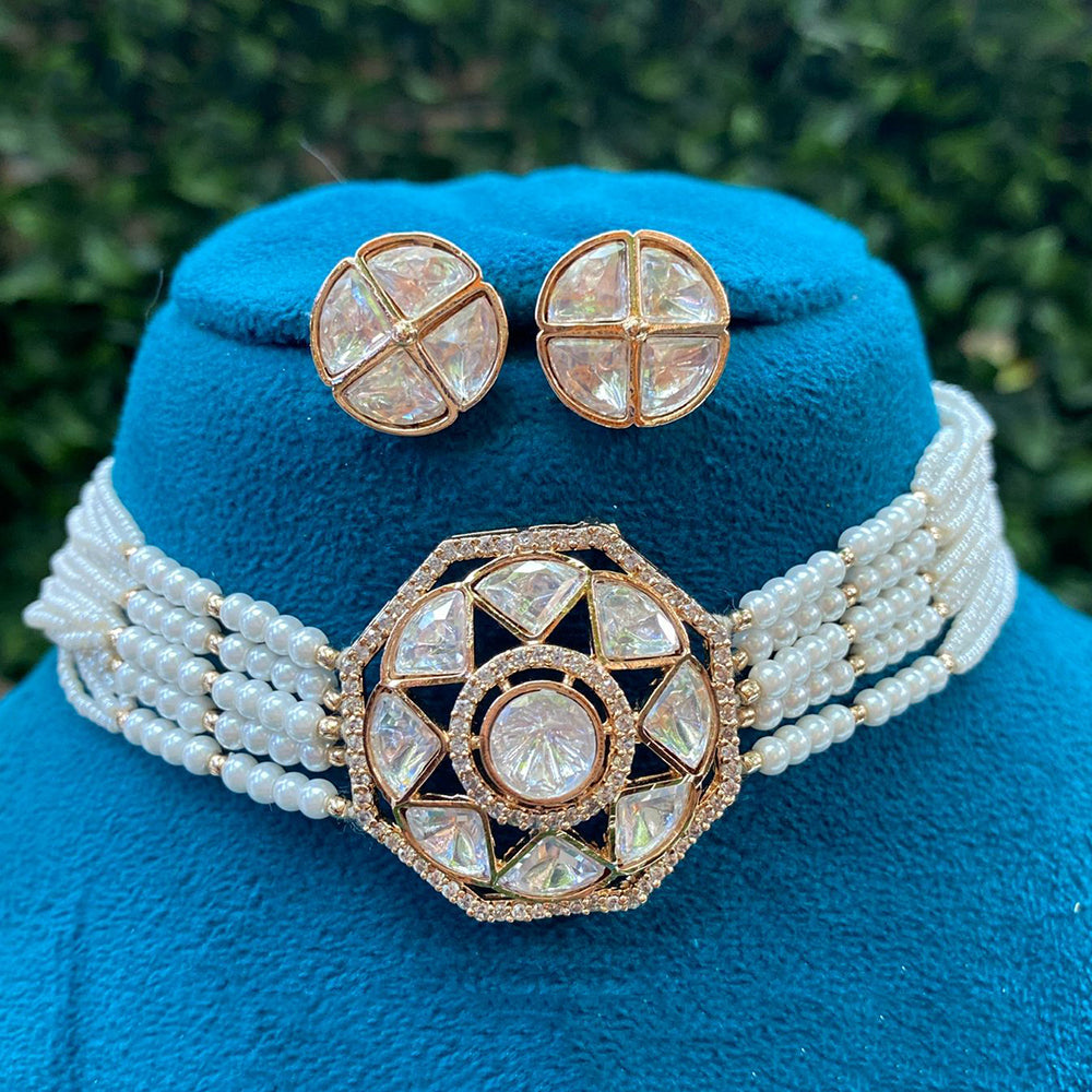 Amoliya Jewels Regal Polki Kundan And Pearl Designer Choker Necklace Set