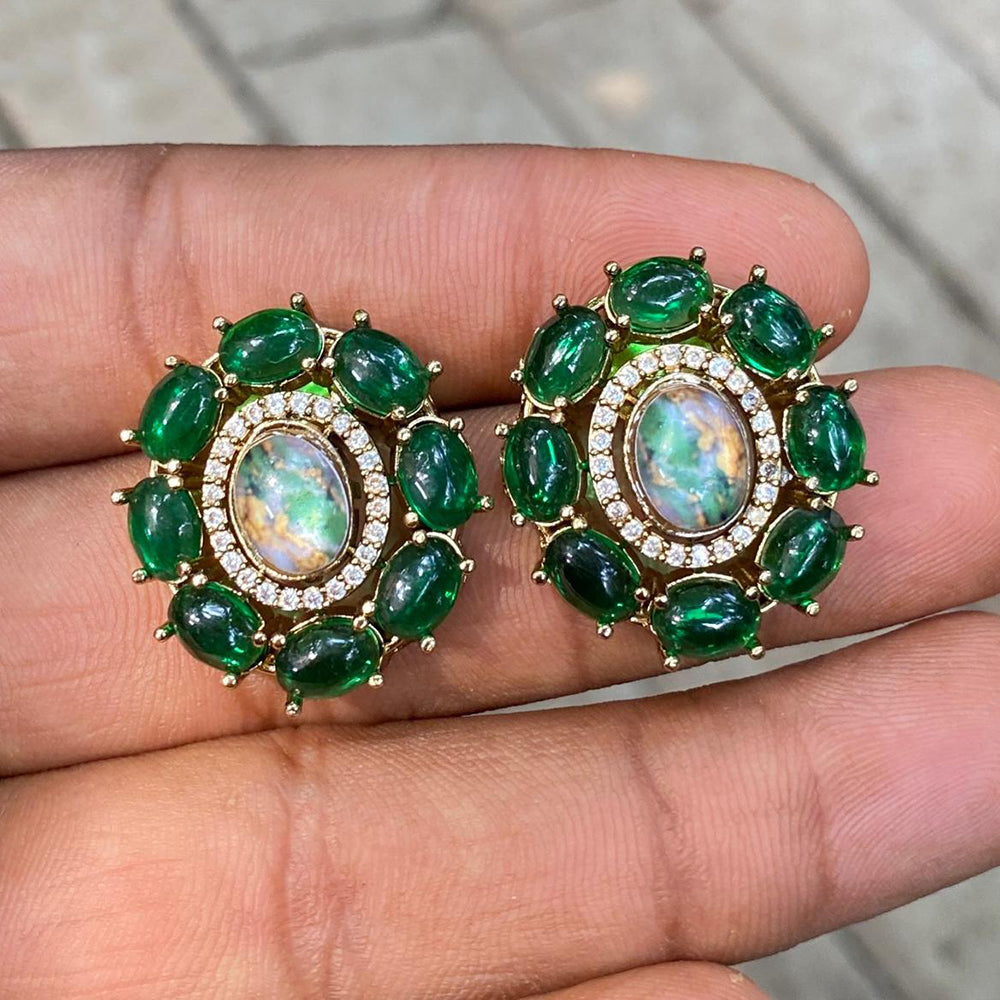 Amoliya Jewels Classic Pota Stone And Austrian Stone Stud Earrings