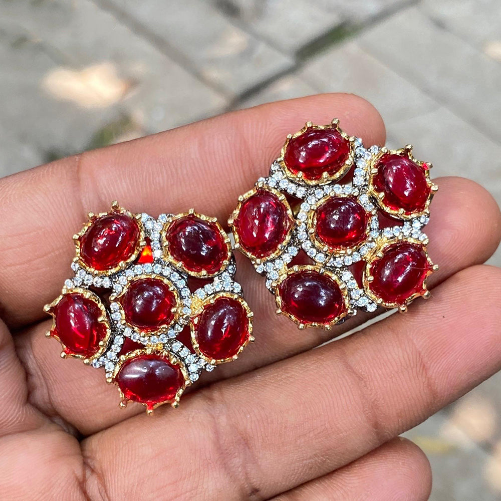 Amoliya Jewels Classic Pota Stone And Austrian Stone Stud Earrings